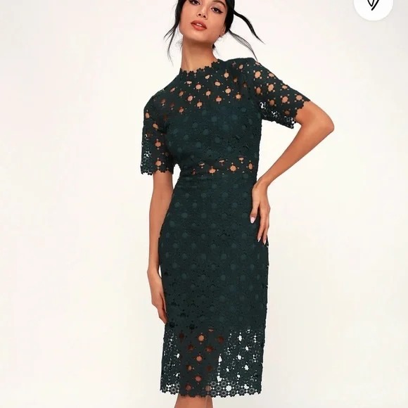 Lulus | Dresses | Heartfelt Dark Teal Green Lace Bodycon Midi Dress |  Poshmark